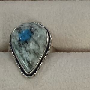 k2 jasper gemstone ring stamped .925 silver plated adjustable